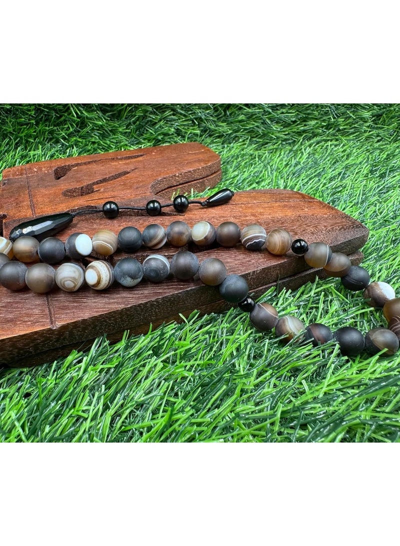 ربي REBUY Natural Brown Stone Stripe Agate Prayer Rosary Beads  - Image 4