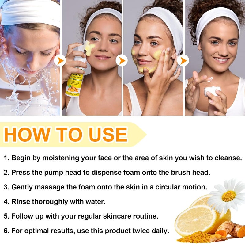 Yecuce Turmeric Cleansing Mousse 150ml, Turmeric Foaming Cleanser Gentle Yet Effective Exfoliation, Deep Cleansing, Brightening and Moisturizing, Suitable for all Skin Types - Image 4