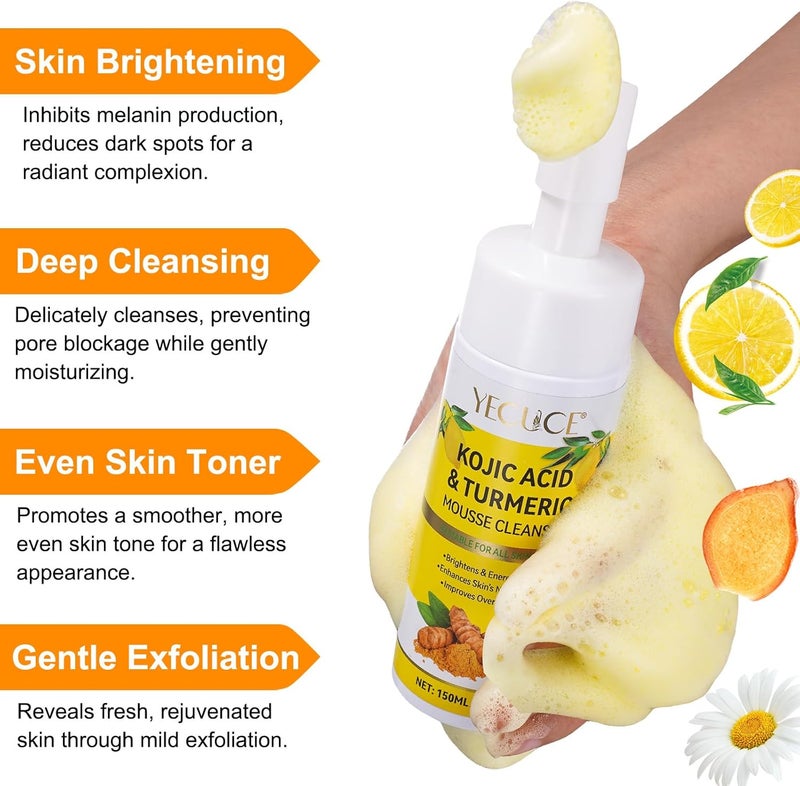 Yecuce Turmeric Cleansing Mousse 150ml, Turmeric Foaming Cleanser Gentle Yet Effective Exfoliation, Deep Cleansing, Brightening and Moisturizing, Suitable for all Skin Types - Image 3