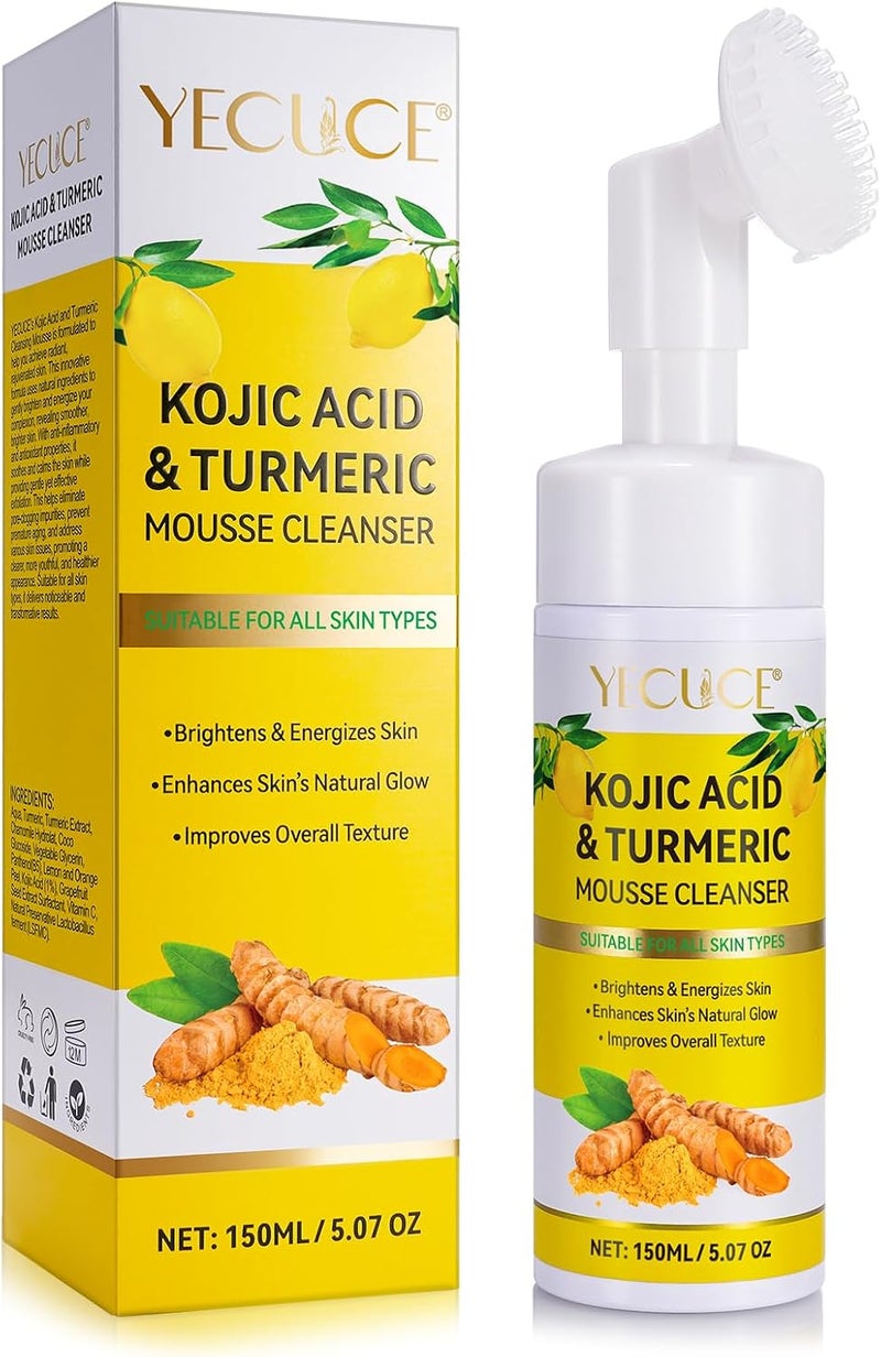 Yecuce Turmeric Cleansing Mousse 150ml, Turmeric Foaming Cleanser Gentle Yet Effective Exfoliation, Deep Cleansing, Brightening and Moisturizing, Suitable for all Skin Types - Image 1