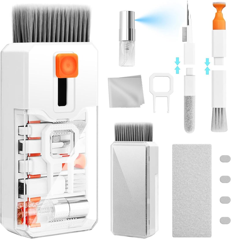 Sounce 10 in 1 Cleaning Kit Computer Screen Brush Tool, Multi-Function Electronic Cleaner Spray for Screen, PCs, Monitors, Keyboards, Desktop, MacBooks, Mobile, iPhones, Earbuds, and Camera - White - Image 1