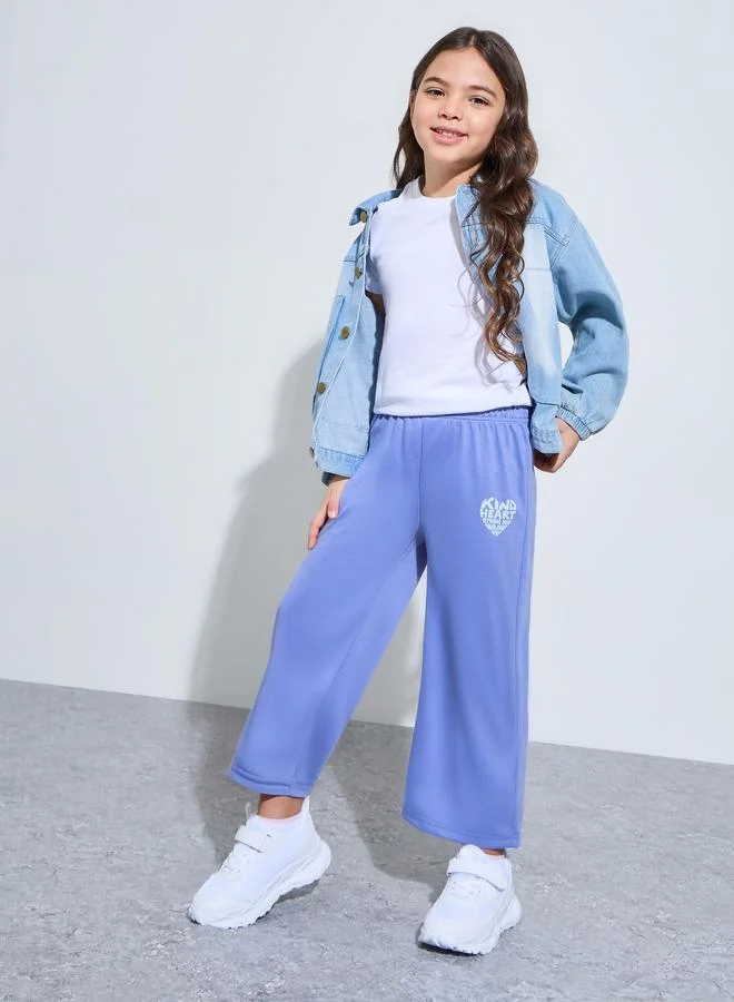 Styli Girls Blue Graphic Print Wide Leg Jogger Pants
