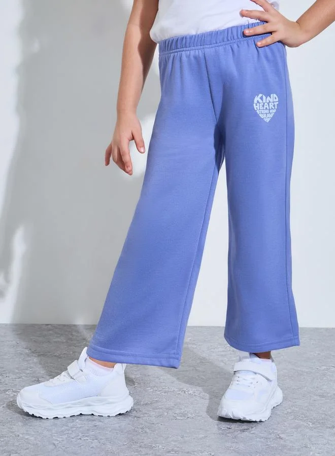 Styli Girls Blue Graphic Print Wide Leg Jogger Pants