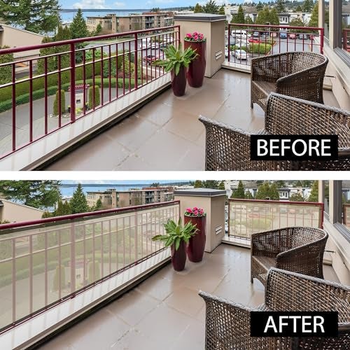 HIPPO Baby Safety Net for Balcony Child Protection Stairway Safety Net Railing Guard for Kids Staircase Protector with Tie-Cords Breathable Fabric Indoor Outdoor Use (1MTX3MT, Ivory-Glow) - Image 3