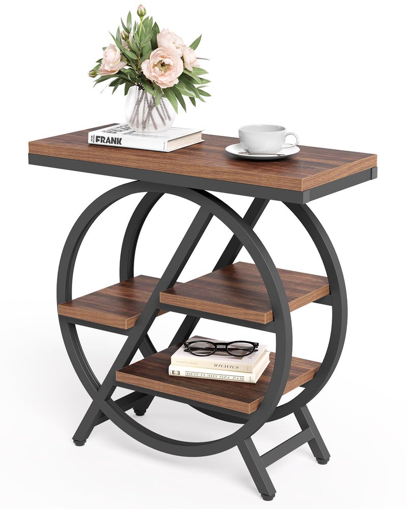 LITTLE TREE End Table, Narrow Side Table with 4-Tier Large Storage Space, Modern Bedside Table for Living Room, Home Office, Bedroom, Brown - Image 1