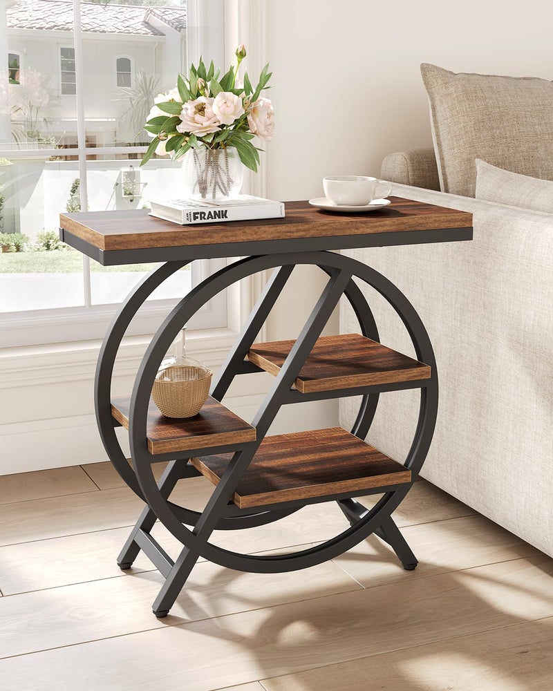 LITTLE TREE End Table, Narrow Side Table with 4-Tier Large Storage Space, Modern Bedside Table for Living Room, Home Office, Bedroom, Brown - Image 2