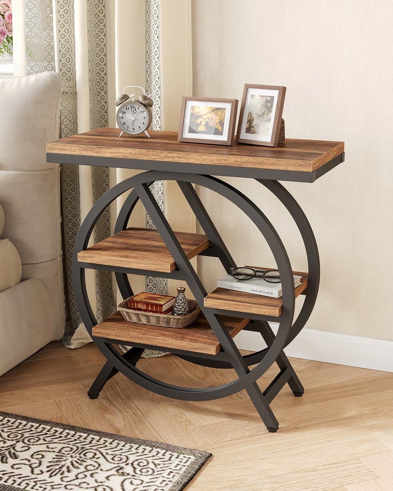 LITTLE TREE End Table, Narrow Side Table with 4-Tier Large Storage Space, Modern Bedside Table for Living Room, Home Office, Bedroom, Brown - Image 3