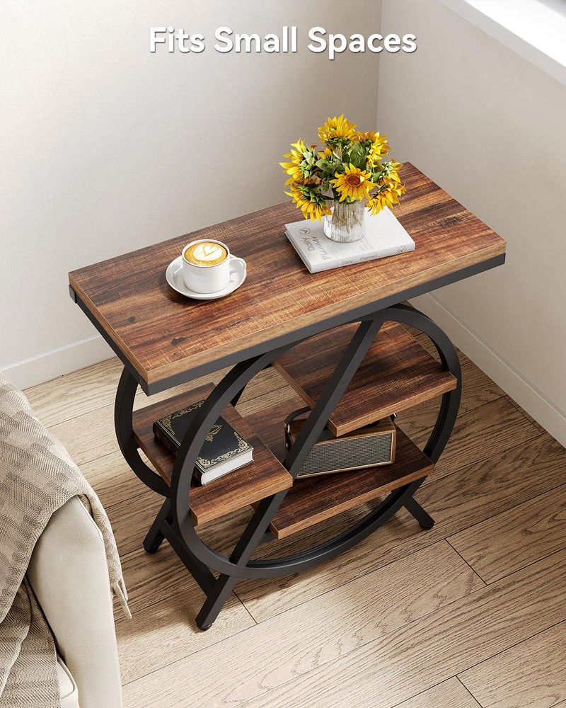 LITTLE TREE End Table, Narrow Side Table with 4-Tier Large Storage Space, Modern Bedside Table for Living Room, Home Office, Bedroom, Brown - Image 5