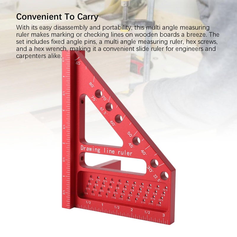 Aluminum Alloy Carpenter Square 45 90 Degree Woodworking Ruler Framing Scribing Tool - Image 3