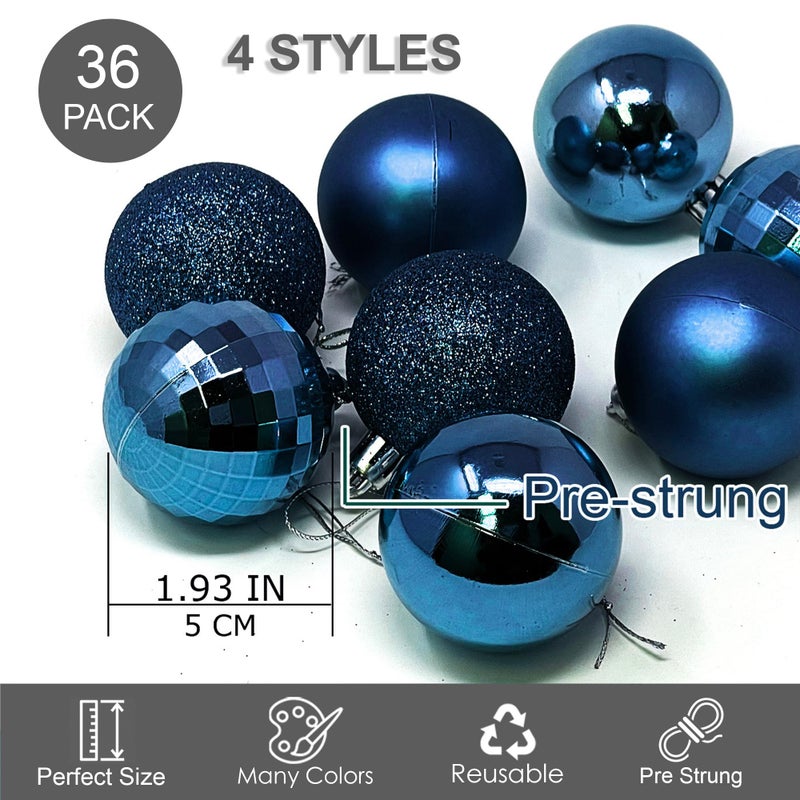 allgala Allgala Christmas Balls 36 PK 2 Inch (5CM) Pre-Strung Shatter Proof Christmas Ornament Balls for Xmas Tree-4 Style-Navy Blue  - Image 2