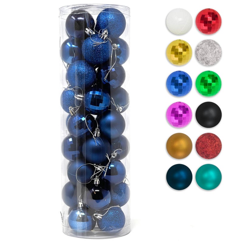 allgala Allgala Christmas Balls 36 PK 2 Inch (5CM) Pre-Strung Shatter Proof Christmas Ornament Balls for Xmas Tree-4 Style-Navy Blue  - Image 1