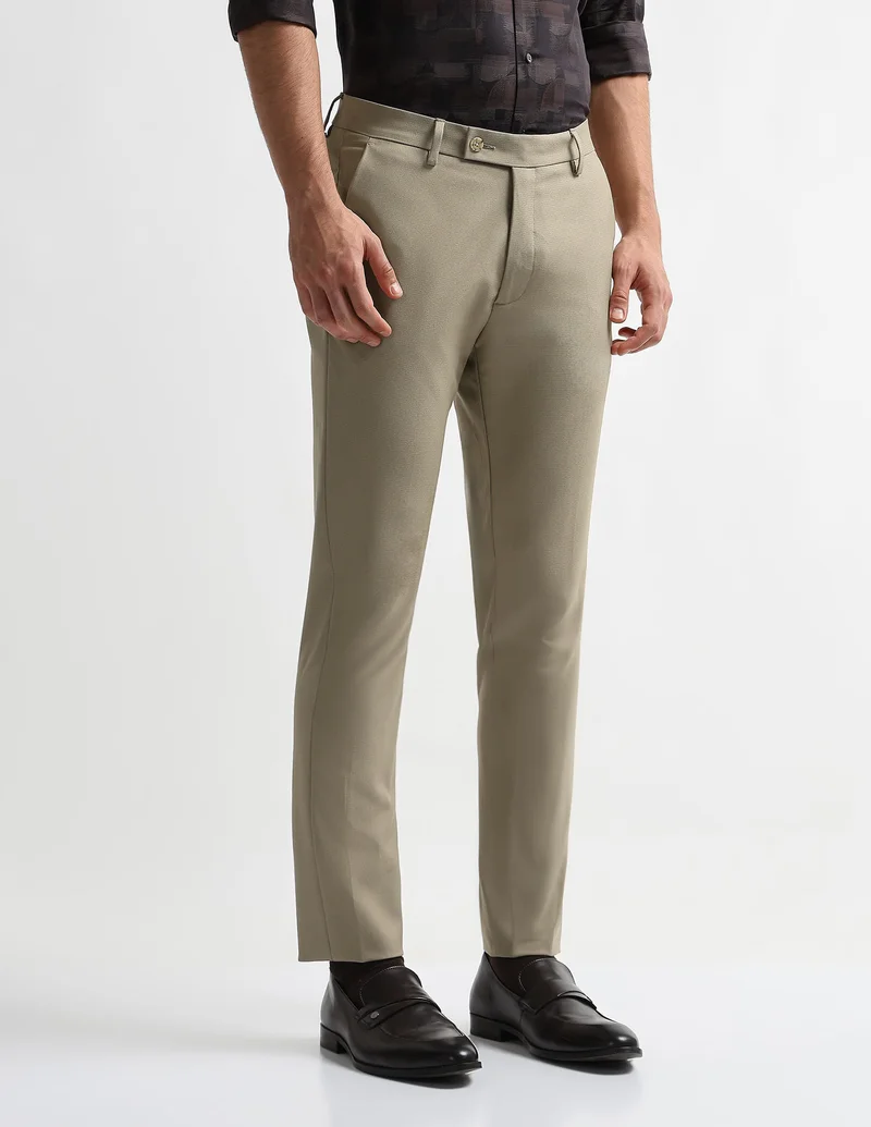 Arrow Beige Mid Rise Super Slim Fit Trousers for Men | Best Price UAE