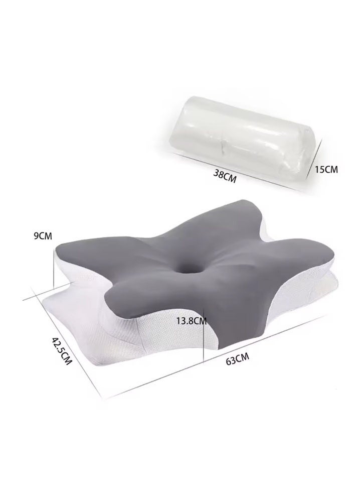 وسادة فراشة من الجاكار المنقط على شكل فراشة باللونين الأبيض والرمادي + صندوق من ورق الكرافت صندوق 63*42.5*13.8 سم - Image 1