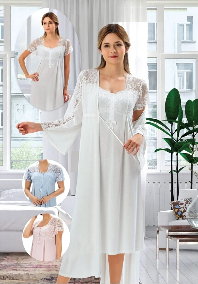 Duchesse 2008 Pregnant Postpartum Dressing Nightgown Set-Ecru