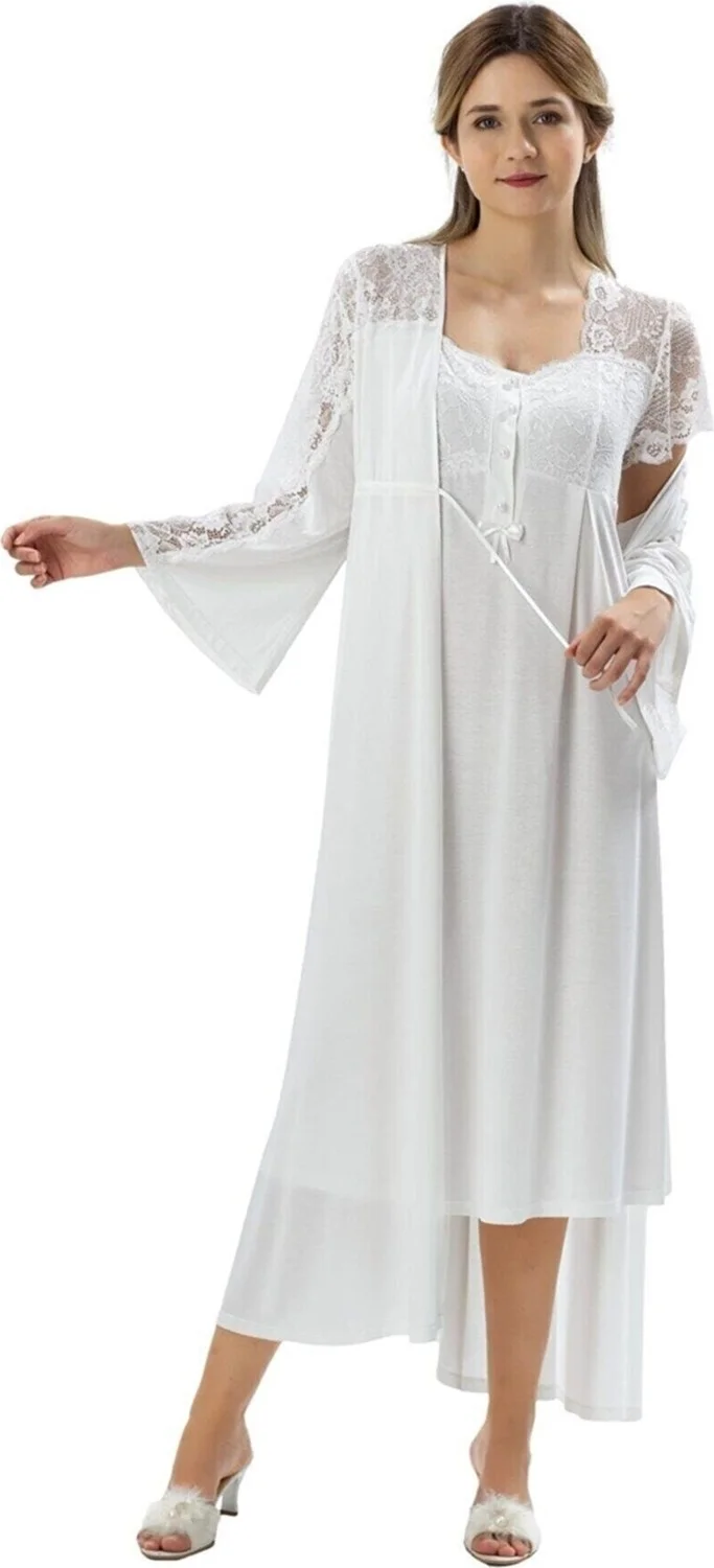 Duchesse 2008 Pregnant Postpartum Dressing Nightgown Set-Ecru