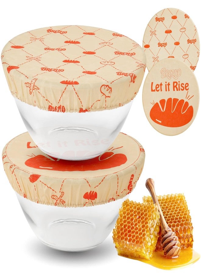 Brezlio Reusable Beeswax Bowl Covers for Bread Proofing - Cotton Sourdough Covers, Elastic Food Storage Covers for Rising Dough & 10-Inch Bowls - 2 Pack - Image 1