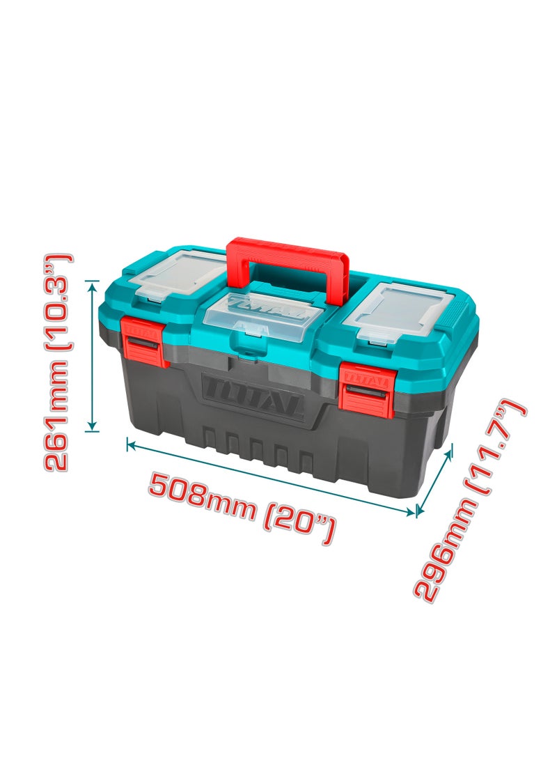 توتال صندوق أدوات بلاستيكي من توتال |  الأبعاد: 508 × 296 × 261 مم | يحتوي على قسم منظم قابل للإزالة | الجزء العلوي مزود بـ3 مناطق تخزين ووظيفة مقياس | مزود بمقبض وأقفال قوية لتحمل الاستخدام الشديد - Image 3