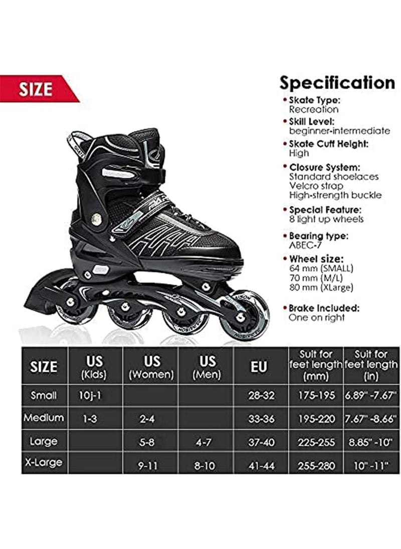 LIMOS - Skating Shoes for Kids and Adults Professional 8 Lighting Wheel Comfort roller Skate(Black) - Image 1