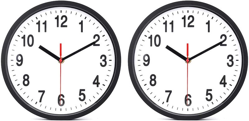 Tebery 2 Pack 10 Inch Silent Non Ticking Wall Clock Quartz Battery Operated Clock Easy to Read with Modern and Elegant Design