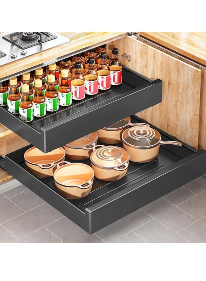 Arabest Pull out Cabinet Organizer, 21"Deep,Slide out Drawers for Kitchen Cabinets, Pull-Out Home Organizers with Adhesive Nano Film Fixed, Sliding Cabinet Shelf for Bathroom, Pantry,Under Sink Storage, Black  - Image 1