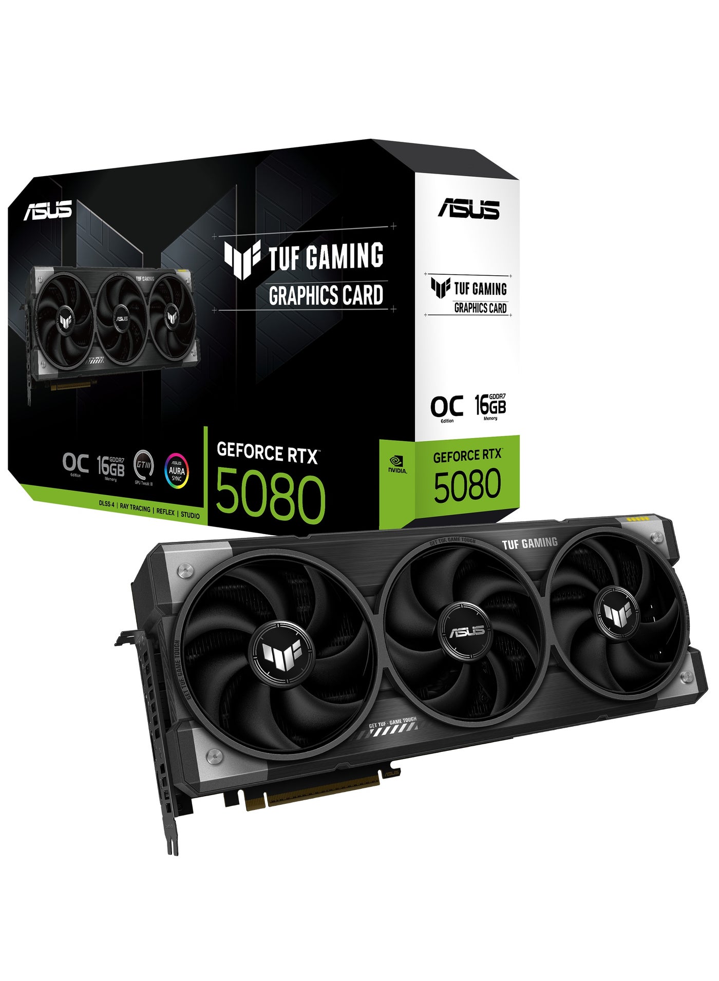 TUF Gaming GeForce RTX ™ 5080 16GB GDDR7 OC Edition Gaming Graphics Card (PCIe® 5.0, HDMI®/DP 2.1, 3.6-Slot, Military-Grade Components, Protective PCB Coating, axial-tech Fans, Vapor Chamber)
