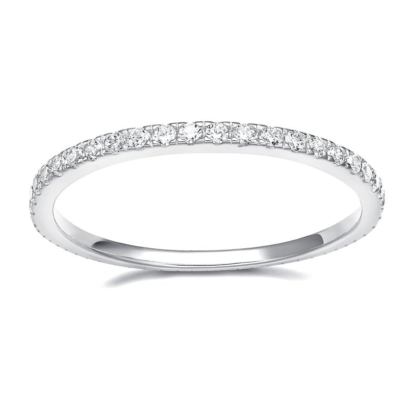 EAMTI 2mm 14K White Gold Plated Wedding Band Cubic Zirconia Full Eternity Stackable Brass Engagement Ring Size 8 - Image 1
