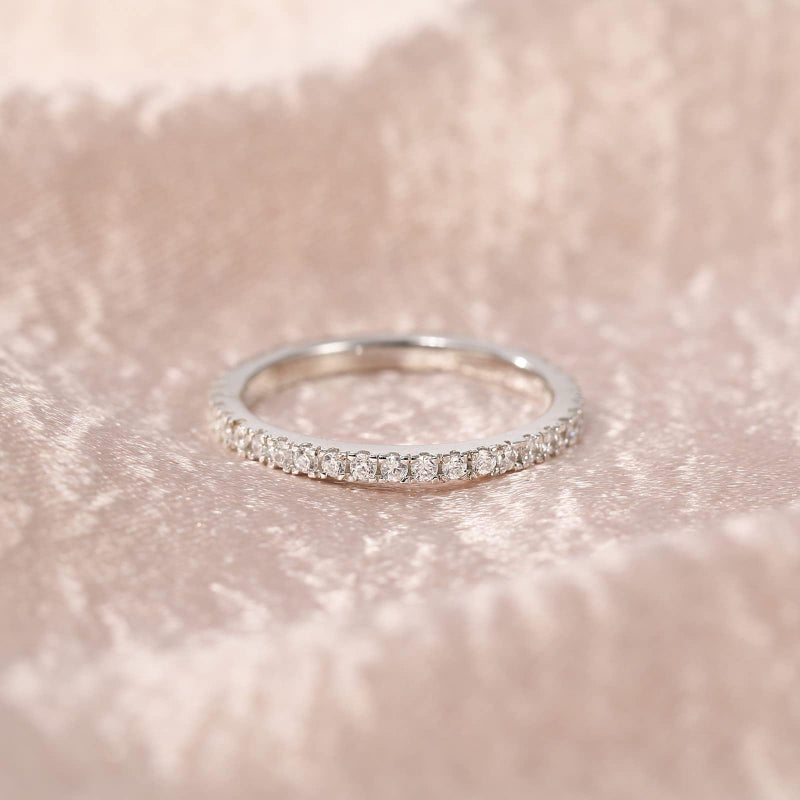 EAMTI 2mm 14K White Gold Plated Wedding Band Cubic Zirconia Full Eternity Stackable Brass Engagement Ring Size 8 - Image 3