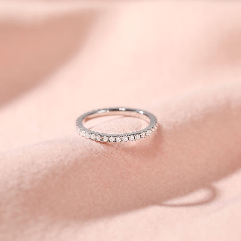 EAMTI 2mm 14K White Gold Plated Wedding Band Cubic Zirconia Full Eternity Stackable Brass Engagement Ring Size 8 - Image 2