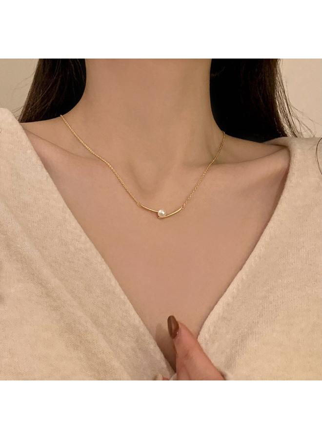 High-end Luxury Titanium Steel Necklace Female Niche Design Hot Girl Pearl Clavicle Chain Fashion Joker Accessories 