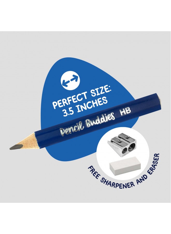 Pencil Buddies Short Jumbo Kids Pencils for Preschoolers, Kindergarten, Toddlers & Beginners - 12 Fat Pencils and 1 Sharpener & Eraser, HB Pencils, Triangle Grip, Big Pencils (Multicolor) - Image 3