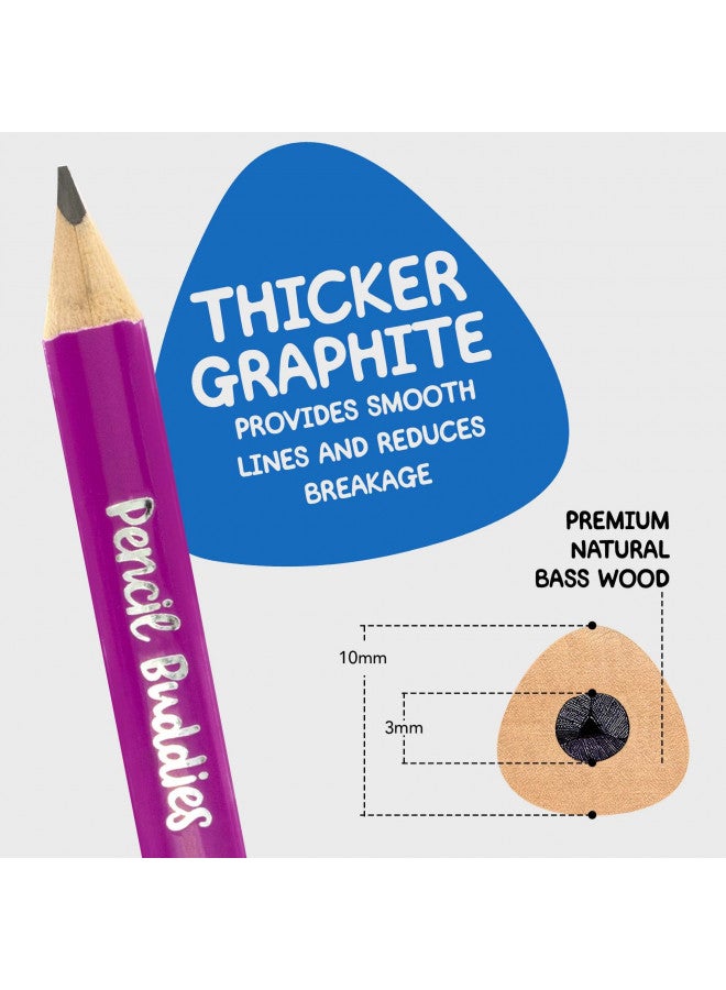 Pencil Buddies Short Jumbo Kids Pencils for Preschoolers, Kindergarten, Toddlers & Beginners - 12 Fat Pencils and 1 Sharpener & Eraser, HB Pencils, Triangle Grip, Big Pencils (Multicolor) - Image 4