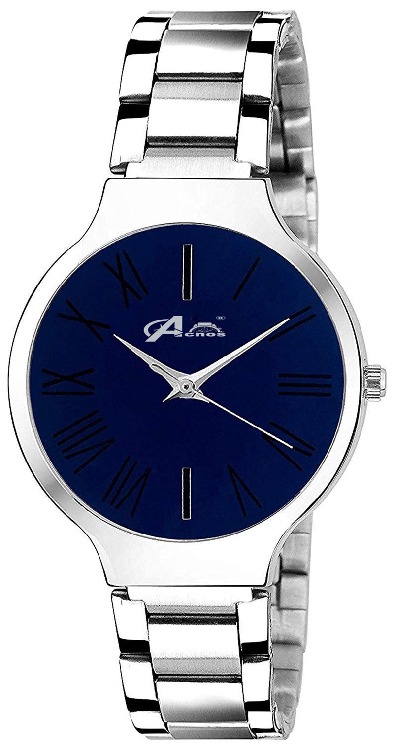 Acnos® Premium Brand - A Branded Watch Analog 4 Dial Blue Stainless Steel Silver Band with Heart Diamond Silver Bracelet Women's Watch - Image 3