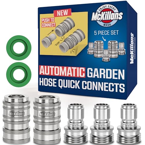 McKillans® 2025 Automatic Garden Hose Quick Connect [Universal FIT] - Stainless Steel Quick Connect Hose Fittings - Water Hose Connectors - Quick Disconnect Adapter - Instant Connection - 5 Pc Kit - Image 1
