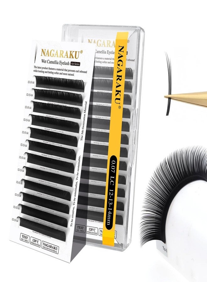 NAGARAKU Wet Camellia Eyelash Extension, Individual Lashes 3 Multi-length Fans Premium Matte Black Natural Pre-Glued Classic Lash Extensions Mega Volume Beauty Salon Supplies - 0.07LC 12-13-14 - Image 1
