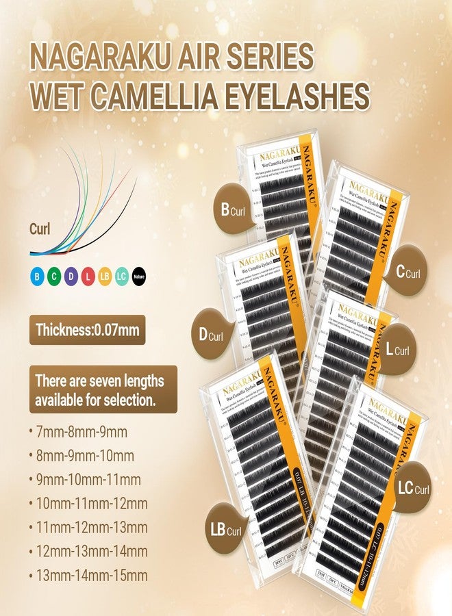 NAGARAKU Wet Camellia Eyelash Extension, Individual Lashes 3 Multi-length Fans Premium Matte Black Natural Pre-Glued Classic Lash Extensions Mega Volume Beauty Salon Supplies - 0.07LC 12-13-14 - Image 5