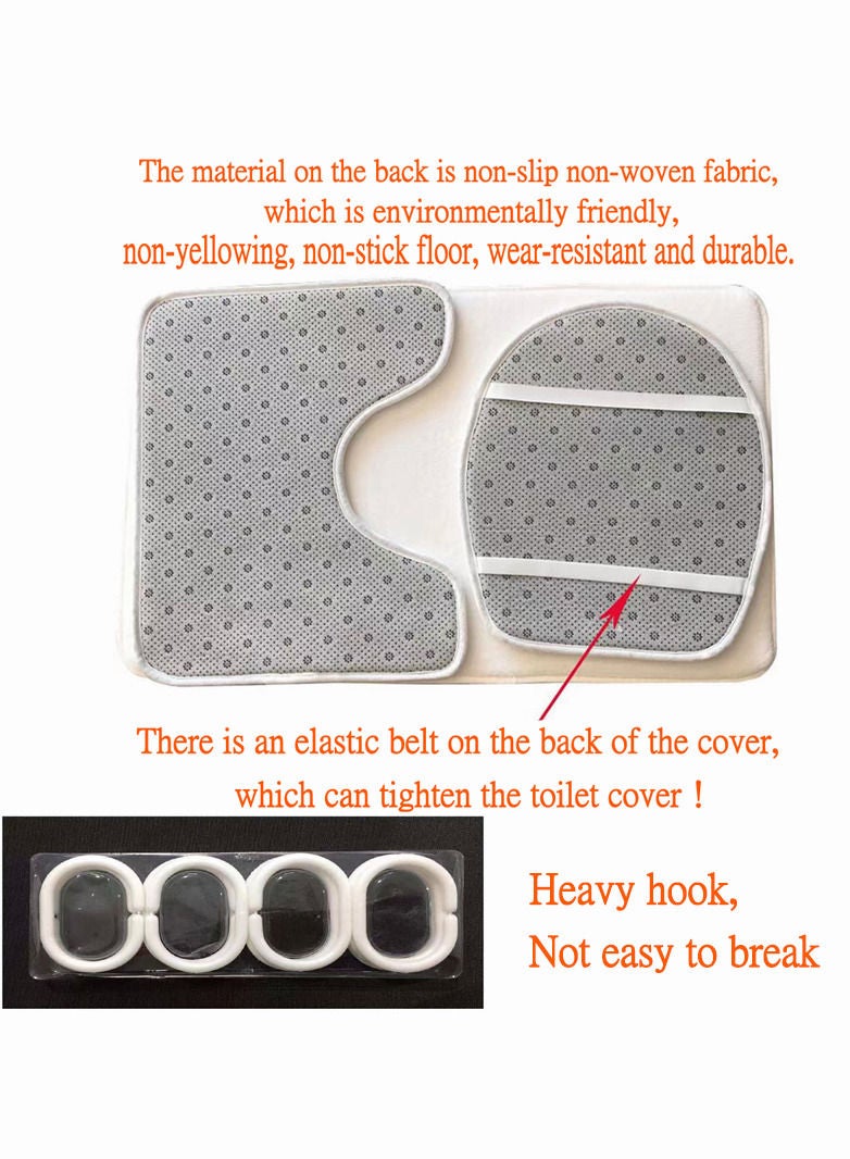 4-Pieces/Set Bathroom Household Supplies,Love Heart Pattern Bathroom Suit,Shower Curtain/Pedestal Rug/Toilet Lid Cover/Bath Mat Decor Set - Image 4