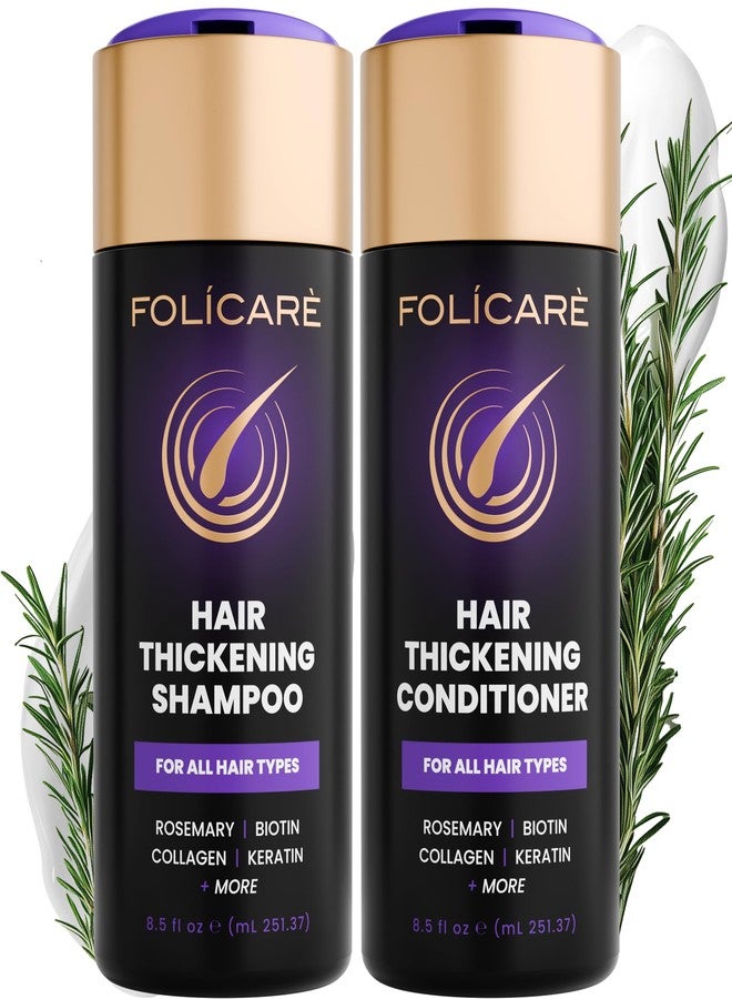 FOLICARE مجموعة شامبو وبلسم لتكثيف الشعر للنساء والرجال، شامبو وبلسم غنيان بالبيوتين، يُرمم الشعر الخفيف والتالف والمجعد بعمق، ويعالج تقصف الأطراف، خالٍ من الكبريتات والبارابين. - Image 1