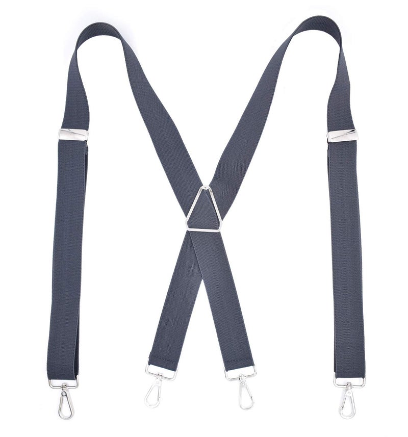 LEVAO Mens Suspender Heavy Duty X-Back 1.4 Inch Solid Color Adjustable Braces with 4 Snap Hooks Triangle Gray