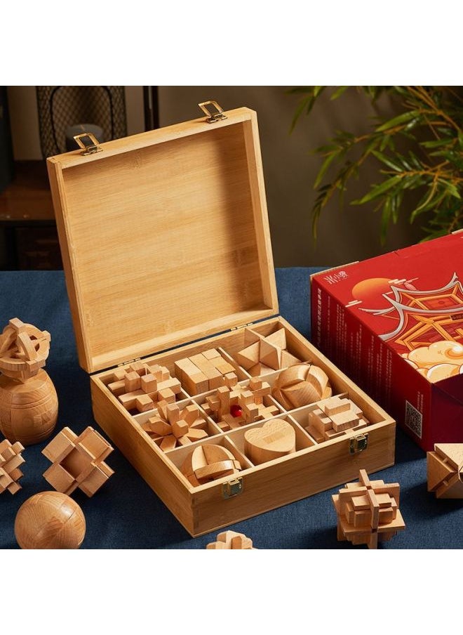 Generic - Luban Lock Toy Boys Children Unleash Kongming Lock Primary School Students Assembled Building Blocks Unlocked Cheap Educational Beech-Color:[high-end Wooden Box] 6-piece Set A (commended For Kindergarten) - Image 1