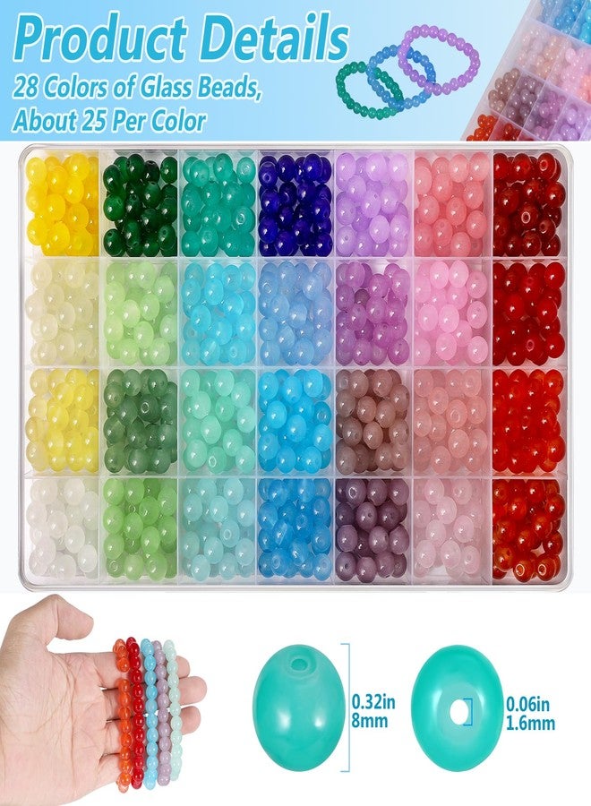 Teniinet 700 Pcs 8mm Glass Beads for Jewelry Making,28 Colors Crystal Beads Bracelet Making Kit for Bracelet Jewelry Making and DIY Crafts - Image 3