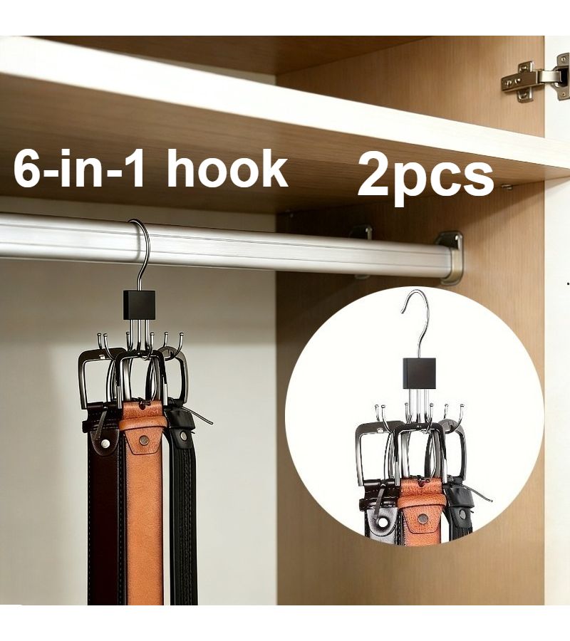 High-Quality 6-in-1 Rotating Hook Organizer Hanger for Ties Scarves Bags 2 Pack - Image 2