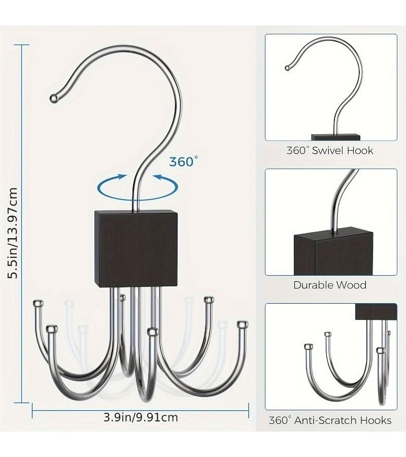 High-Quality 6-in-1 Rotating Hook Organizer Hanger for Ties Scarves Bags 2 Pack - Image 5