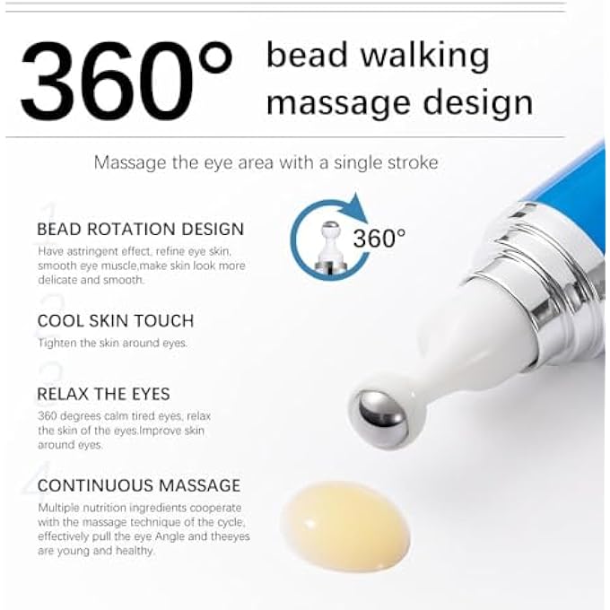 FDTY 5% Caffeine Eye Serum with 360 Massage Rollerball Topper,Caffeine Eye Cream for Dark Circles,Wrinkles,Puffiness and Fine Lines,Under Eye Roller Cream Eye Bags repair for Women and Men - Image 3