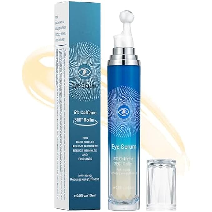 FDTY 5% Caffeine Eye Serum with 360 Massage Rollerball Topper,Caffeine Eye Cream for Dark Circles,Wrinkles,Puffiness and Fine Lines,Under Eye Roller Cream Eye Bags repair for Women and Men - Image 2