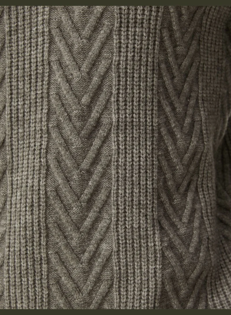 كوتون Textured Long Sleeve Crew Neck Knitwear Sweater