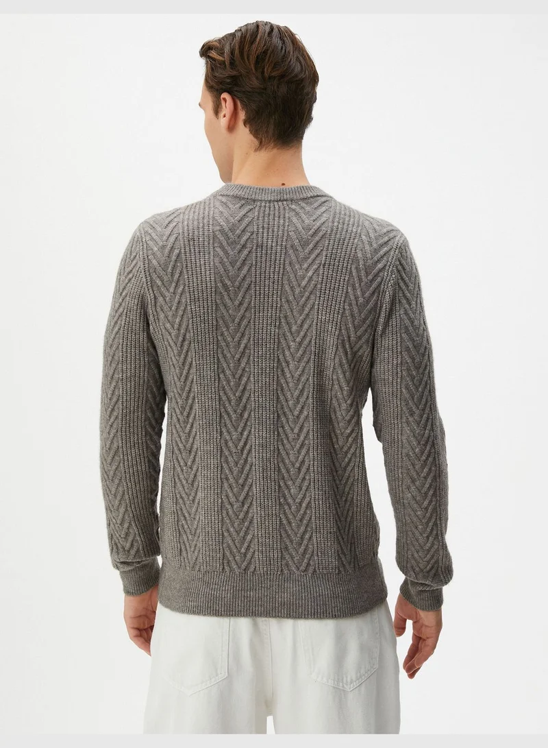 كوتون Textured Long Sleeve Crew Neck Knitwear Sweater