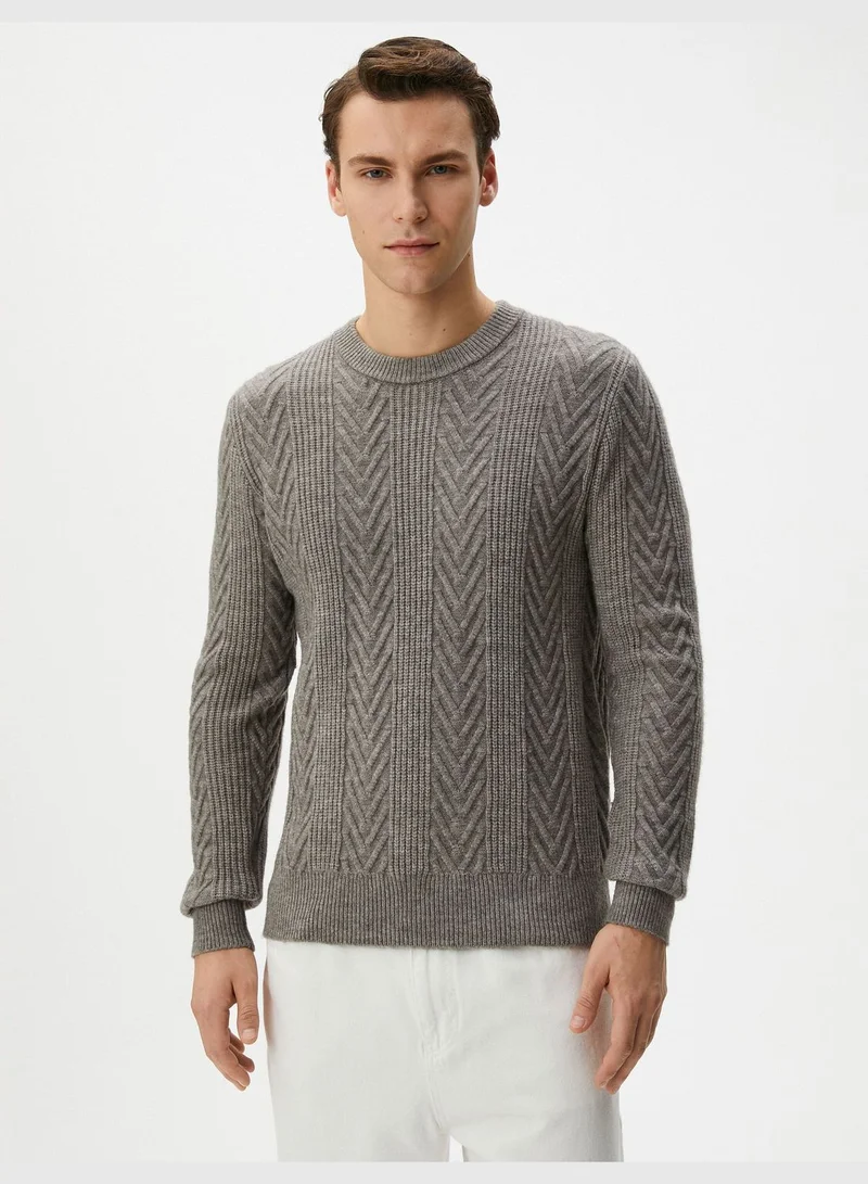 كوتون Textured Long Sleeve Crew Neck Knitwear Sweater