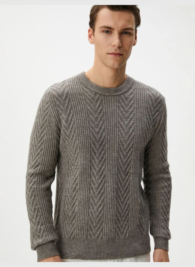كوتون Textured Long Sleeve Crew Neck Knitwear Sweater