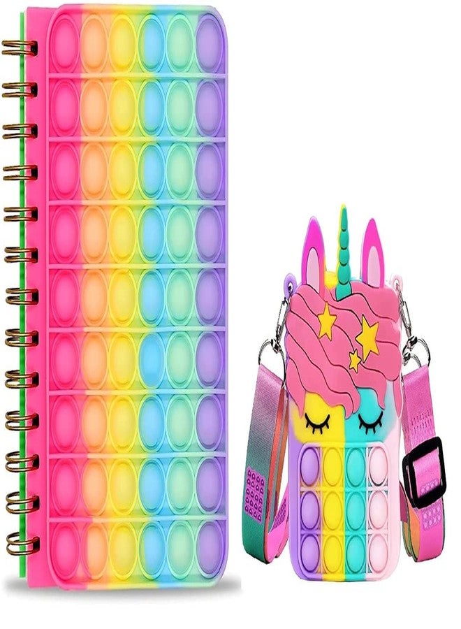 YBN Combo of Pop It Fidget Diary Notebook and Unicorn Sling Bag for Girls Stress Relief Crossbody Best Gift Return Multicolor - Image 1