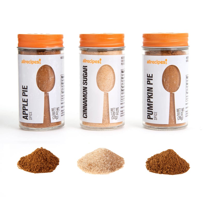 Allrecipes Allrecipes Autumn Dessert Blends Apple Pie Spice Cinnamon Sugar Pumpkin Pie Spice in Glass Jars with Removable Sifter Caps for Sprinkling Set of 3 Clear 963 x 613 x 2Inch 